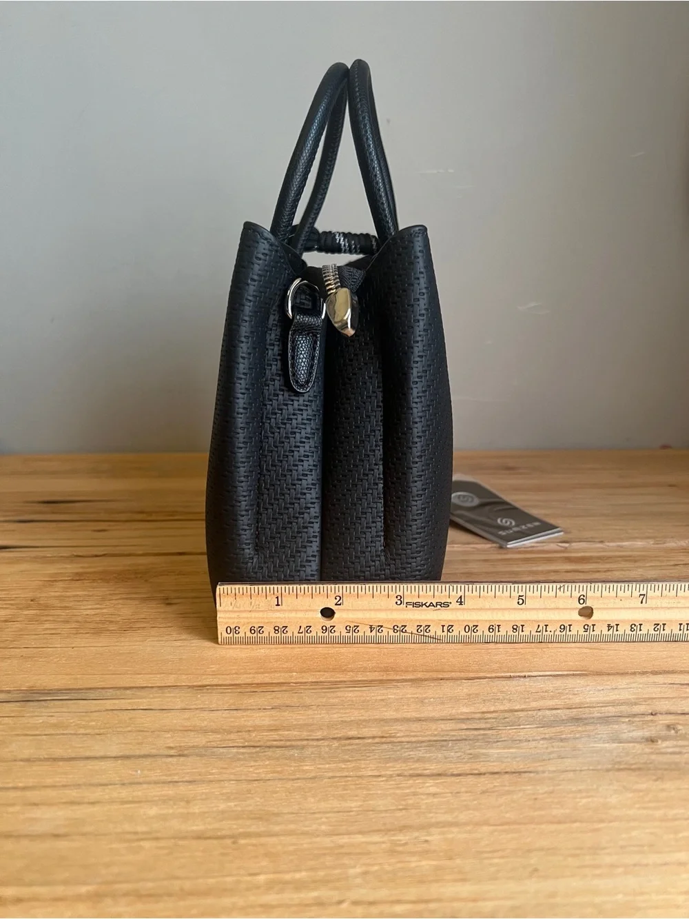 NWT Black Woven Satchel Handbag with Matching Charm & Shoulder Strap by Sumzen